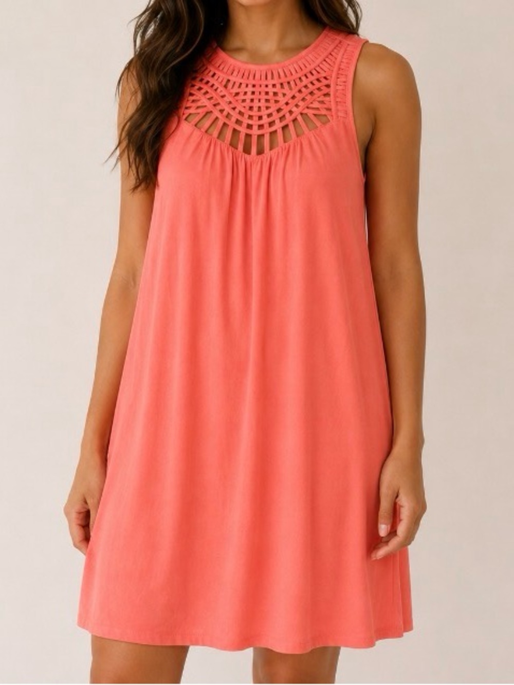 ALYA Coral Cutout Neckline Swing A-line Dress Suze XS